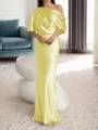 Sheath/Column One-Shoulder 1/2 Sleeves Floor-Length Silk Like Satin Mother of the Bride Dress