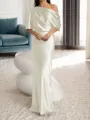 Sheath/Column One-Shoulder 1/2 Sleeves Floor-Length Silk Like Satin Mother of the Bride Dress