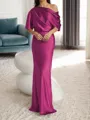 Sheath/Column One-Shoulder 1/2 Sleeves Floor-Length Silk Like Satin Mother of the Bride Dress