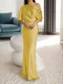 Sheath/Column One-Shoulder 1/2 Sleeves Floor-Length Silk Like Satin Mother of the Bride Dress