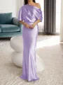 Sheath/Column One-Shoulder 1/2 Sleeves Floor-Length Silk Like Satin Mother of the Bride Dress