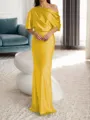 Sheath/Column One-Shoulder 1/2 Sleeves Floor-Length Silk Like Satin Mother of the Bride Dress
