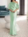 Sheath/Column One-Shoulder 1/2 Sleeves Floor-Length Silk Like Satin Mother of the Bride Dress