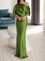 Sheath/Column One-Shoulder 1/2 Sleeves Floor-Length Silk Like Satin Mother of the Bride Dress