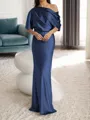 Sheath/Column One-Shoulder 1/2 Sleeves Floor-Length Silk Like Satin Mother of the Bride Dress