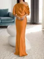 Sheath/Column One-Shoulder 1/2 Sleeves Floor-Length Silk Like Satin Mother of the Bride Dress
