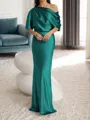 Sheath/Column One-Shoulder 1/2 Sleeves Floor-Length Silk Like Satin Mother of the Bride Dress