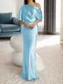 Sheath/Column One-Shoulder 1/2 Sleeves Floor-Length Silk Like Satin Mother of the Bride Dress