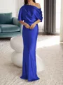 Sheath/Column One-Shoulder 1/2 Sleeves Floor-Length Silk Like Satin Mother of the Bride Dress