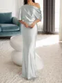 Sheath/Column One-Shoulder 1/2 Sleeves Floor-Length Silk Like Satin Mother of the Bride Dress