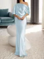 Sheath/Column One-Shoulder 1/2 Sleeves Floor-Length Silk Like Satin Mother of the Bride Dress