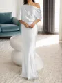 Sheath/Column One-Shoulder 1/2 Sleeves Floor-Length Silk Like Satin Mother of the Bride Dress