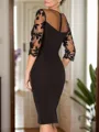 Sheath/Column Stretch Crepe Applique Scoop 3/4 Sleeves Knee-Length Mother of the Bride Dress