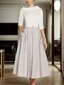 A-Line/Princess Satin Scoop 1/2 Sleeves Tea-Length Mother of the Bride Dress