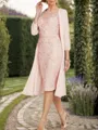 Sheath/Column Chiffon Applique Scoop 3/4 Sleeves Knee-Length Mother of the Bride Dress