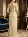 Sheath/Column Chiffon Applique Ruched V-neck 1/2 Sleeves Floor-Length Mother of the Bride Dress