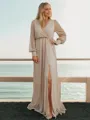 A-line/Princess V-neck Floor-Length Long Sleeves Keyhole Mother of the Bride Dresses