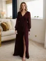 A-line/Princess V-neck Floor-Length Long Sleeves Keyhole Mother of the Bride Dresses
