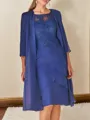 Sheath/Column Bateau Knee-Length Satin Chiffon 3/4 Sleeves Mother of the Bride Dresses