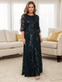 A-line/Princess Bateau Floor-Length 3/4 Sleeves Keyhole Mother of the Bride Dresses