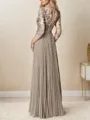A-line/Princess V-neck Floor-Length Chiffon 3/4 Sleeves Covered Button Mother of the Bride Dresses