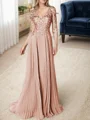 A-line/Princess V-neck Floor-Length Chiffon 3/4 Sleeves Covered Button Mother of the Bride Dresses