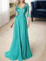 A-line/Princess V-neck Floor-Length Chiffon 3/4 Sleeves Covered Button Mother of the Bride Dresses