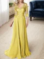 A-line/Princess V-neck Floor-Length Chiffon 3/4 Sleeves Covered Button Mother of the Bride Dresses
