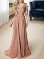 A-line/Princess V-neck Floor-Length Chiffon 3/4 Sleeves Covered Button Mother of the Bride Dresses
