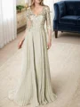 A-line/Princess V-neck Floor-Length Chiffon 3/4 Sleeves Covered Button Mother of the Bride Dresses