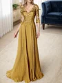A-line/Princess V-neck Floor-Length Chiffon 3/4 Sleeves Covered Button Mother of the Bride Dresses