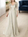 A-line/Princess V-neck Floor-Length Chiffon 3/4 Sleeves Covered Button Mother of the Bride Dresses