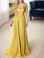 A-line/Princess V-neck Floor-Length Chiffon 3/4 Sleeves Covered Button Mother of the Bride Dresses