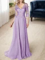 A-line/Princess V-neck Floor-Length Chiffon 3/4 Sleeves Covered Button Mother of the Bride Dresses