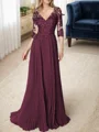 A-line/Princess V-neck Floor-Length Chiffon 3/4 Sleeves Covered Button Mother of the Bride Dresses