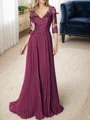 A-line/Princess V-neck Floor-Length Chiffon 3/4 Sleeves Covered Button Mother of the Bride Dresses