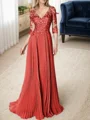 A-line/Princess V-neck Floor-Length Chiffon 3/4 Sleeves Covered Button Mother of the Bride Dresses