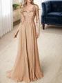 A-line/Princess V-neck Floor-Length Chiffon 3/4 Sleeves Covered Button Mother of the Bride Dresses