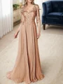 A-line/Princess V-neck Floor-Length Chiffon 3/4 Sleeves Covered Button Mother of the Bride Dresses