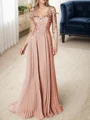 A-line/Princess V-neck Floor-Length Chiffon 3/4 Sleeves Covered Button Mother of the Bride Dresses