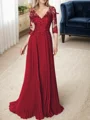 A-line/Princess V-neck Floor-Length Chiffon 3/4 Sleeves Covered Button Mother of the Bride Dresses