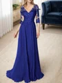 A-line/Princess V-neck Floor-Length Chiffon 3/4 Sleeves Covered Button Mother of the Bride Dresses