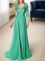 A-line/Princess V-neck Floor-Length Chiffon 3/4 Sleeves Covered Button Mother of the Bride Dresses