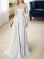 A-line/Princess V-neck Floor-Length Chiffon 3/4 Sleeves Covered Button Mother of the Bride Dresses