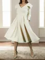 A-line/Princess V-neck Tea-Length Stretch Crepe 3/4 Sleeves Mother of the Bride Dresses