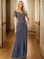 Sheath/Column V-neck Floor-Length Jersey Short Sleeves Back Zip Mother of the Bride Dresses