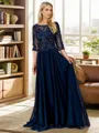 A-line/Princess Bateau Sweep Train Chiffon 3/4 Sleeves Back Zip Mother of the Bride Dresses