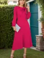 A-line/Princess Stretch Crepe Scoop Long Sleeves Tea-Length Mother of the Bride Dress