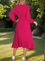 A-line/Princess Stretch Crepe Scoop Long Sleeves Tea-Length Mother of the Bride Dress