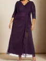 A-line/Princess 30D Chiffon V-neck Long Sleeves Ankle-Length Mother of the Bride Dress